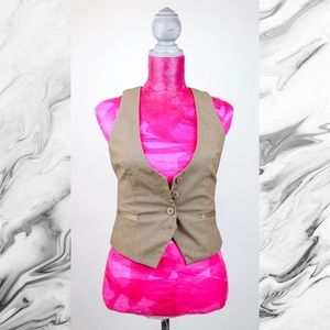 NY&Co. Brown/Camel/Drk Tan Button Fitted Vest Sz 2